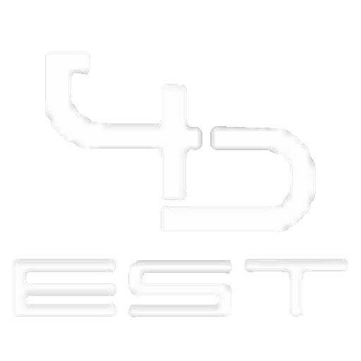 Logo en texte stylisé blanc sur fond transparent, comportant les lettres 4D au-dessus du mot EST, le tout dans une police moderne et arrondie.